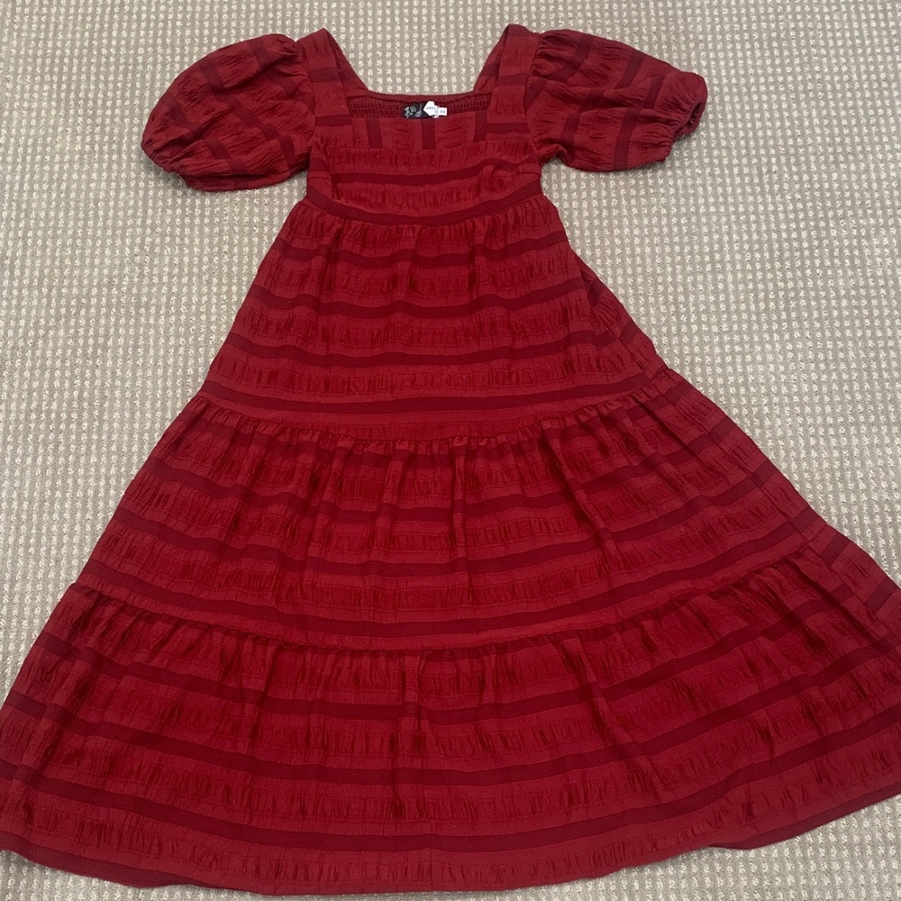 Elegant Red Puff Sleeve Dress